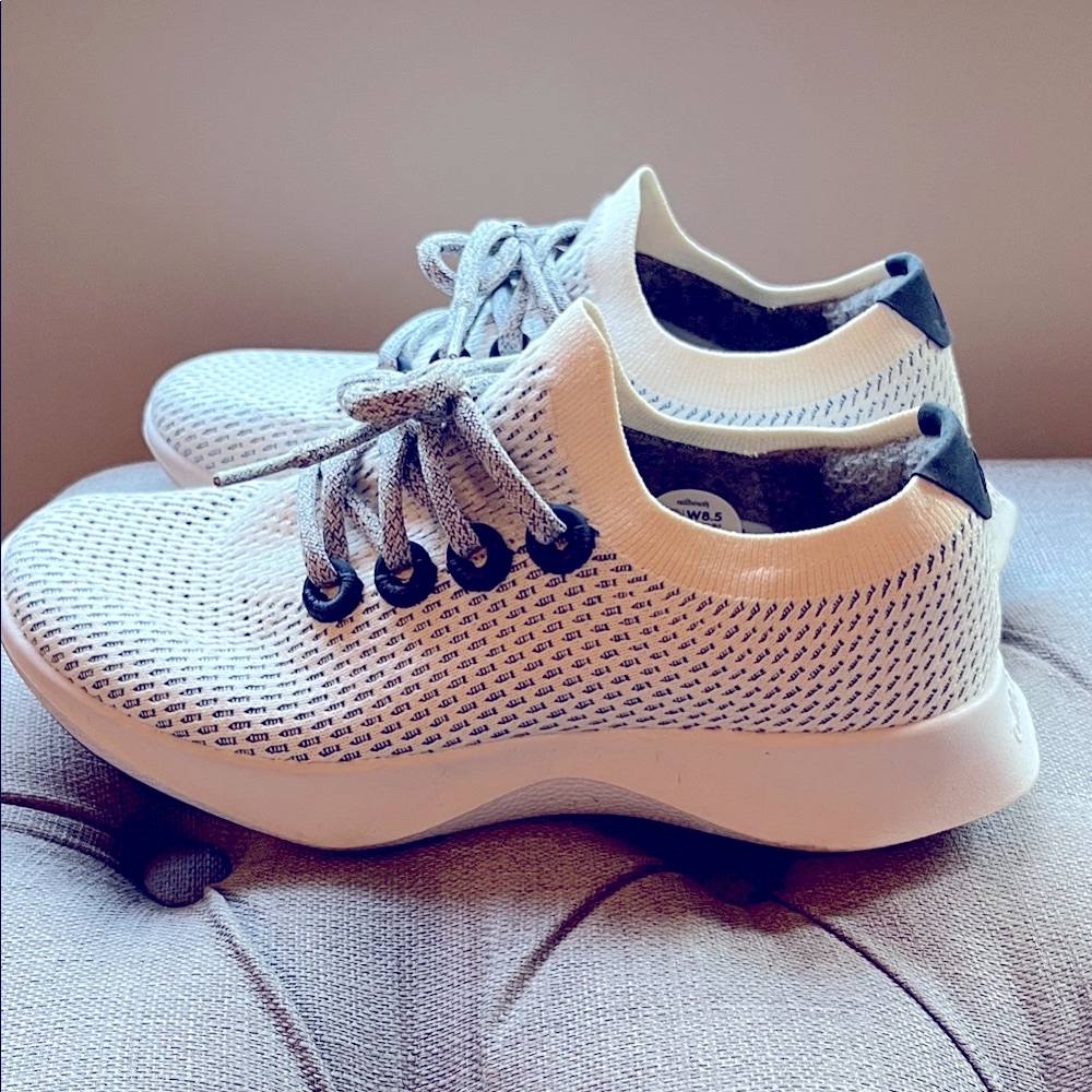Women’s Allbirds Tree Dasher 2 / White and Navy Knit Shoes